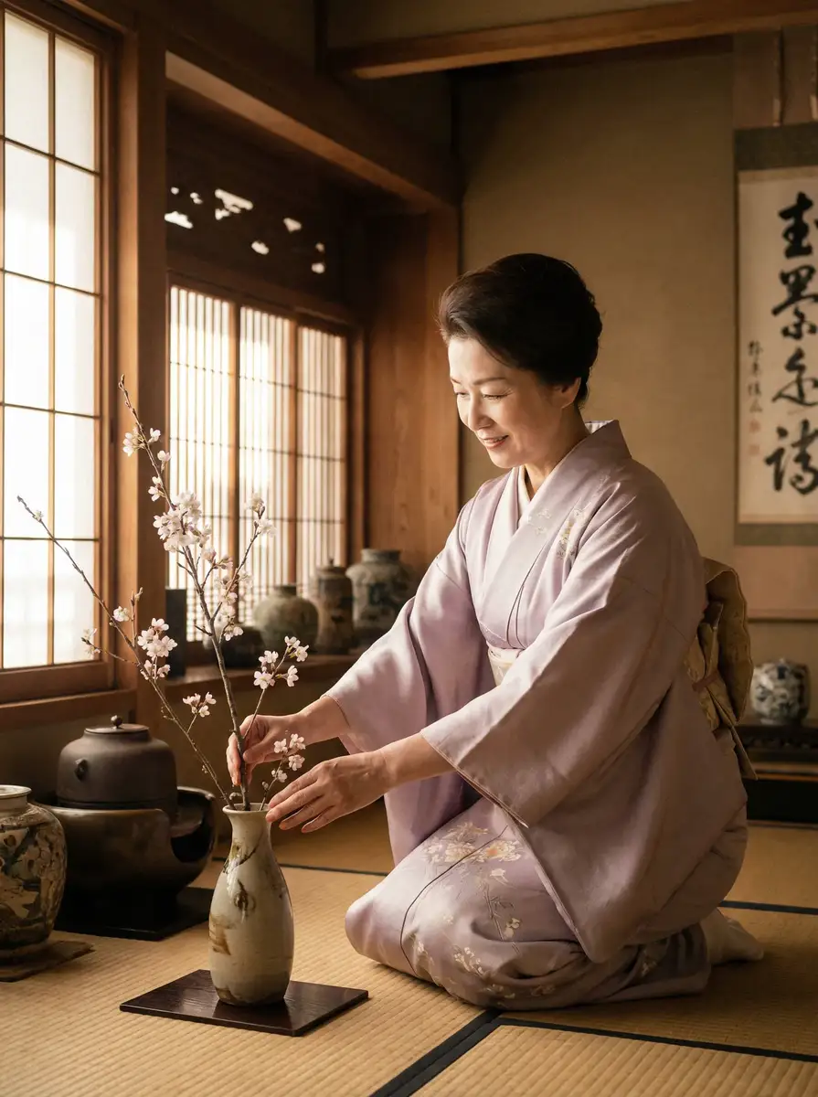 一位优雅的 丝瓜视频-高清视频|视频资源 在和室中插花